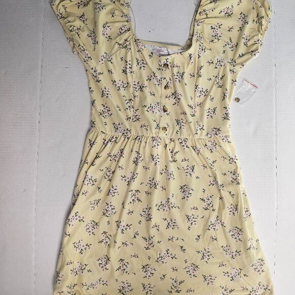No Boundaries Juniors M 7-8 Peasant Mini Dress Yellow Floral Hi Low Summer - Picture 9 of 15